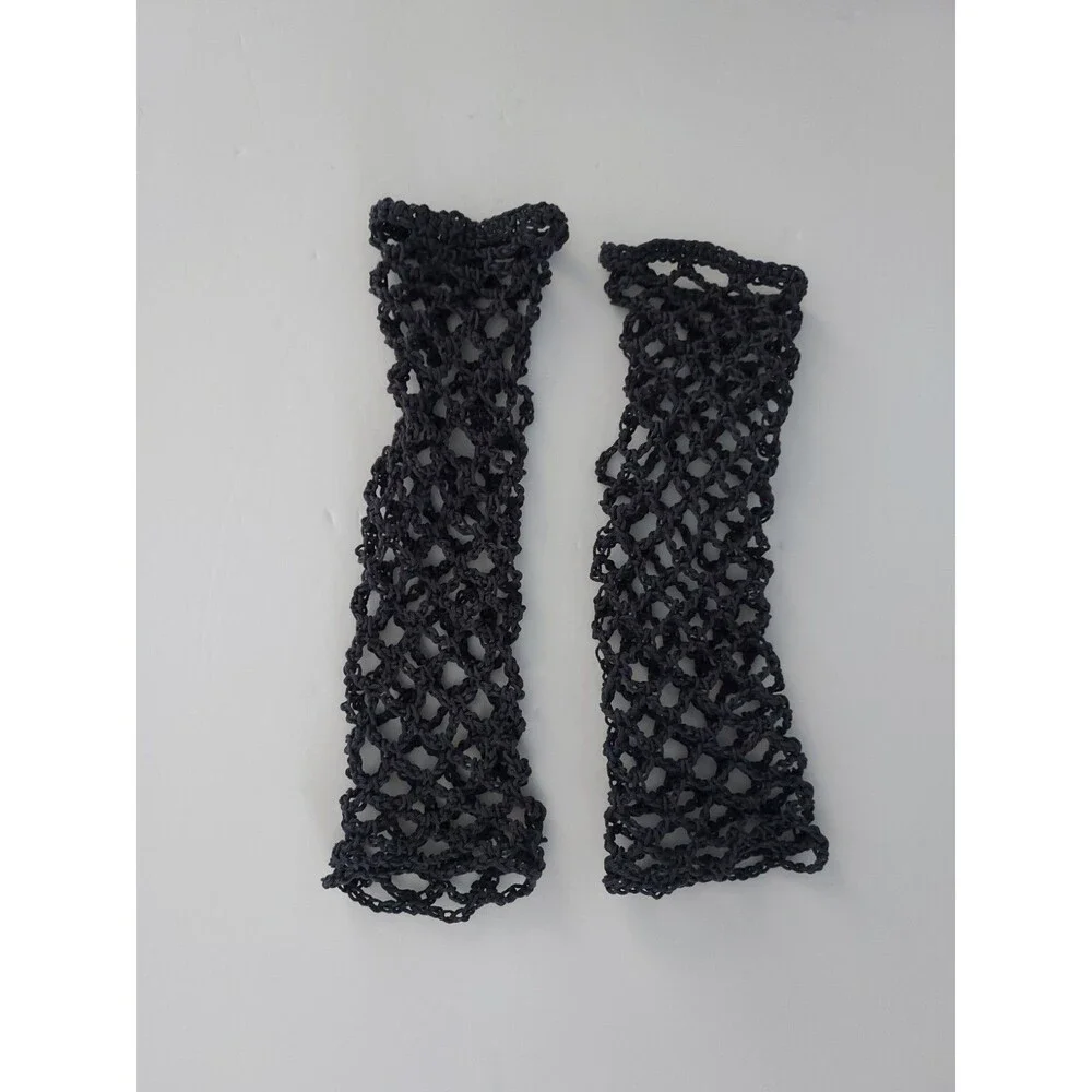 Fishnet Homemade Gray Crochet Long Fingerless Gloves Mesh Goth Cotton NEW